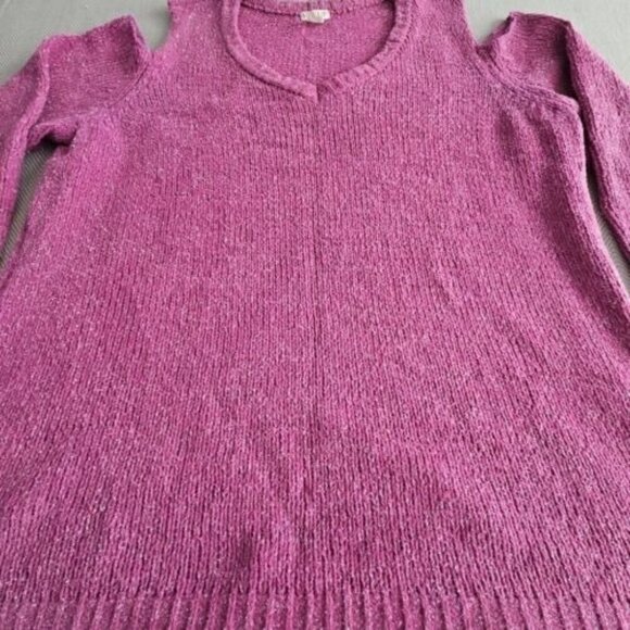 Venus Cold Shoulder Sweater Women's Size 1x Purple Metallic Thread Chunky Y2K - Picture 12 of 16